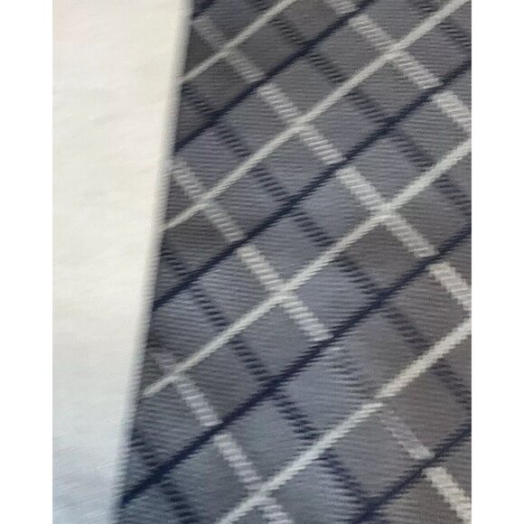 Brooks Brothers Power Silk Tie Gray Navy Blue Plaid Woven in England 3.75" - Picture 3 of 5